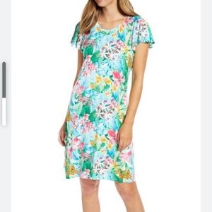 Soft jersey shift dress with flutter sleeves